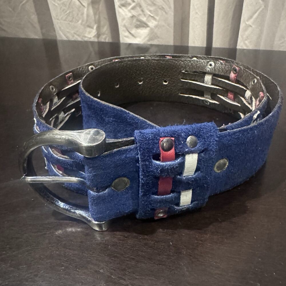 Vera Neumann 60s 70s Red White And Blue Woven Studded Suede Mod Belt M 29-33”
